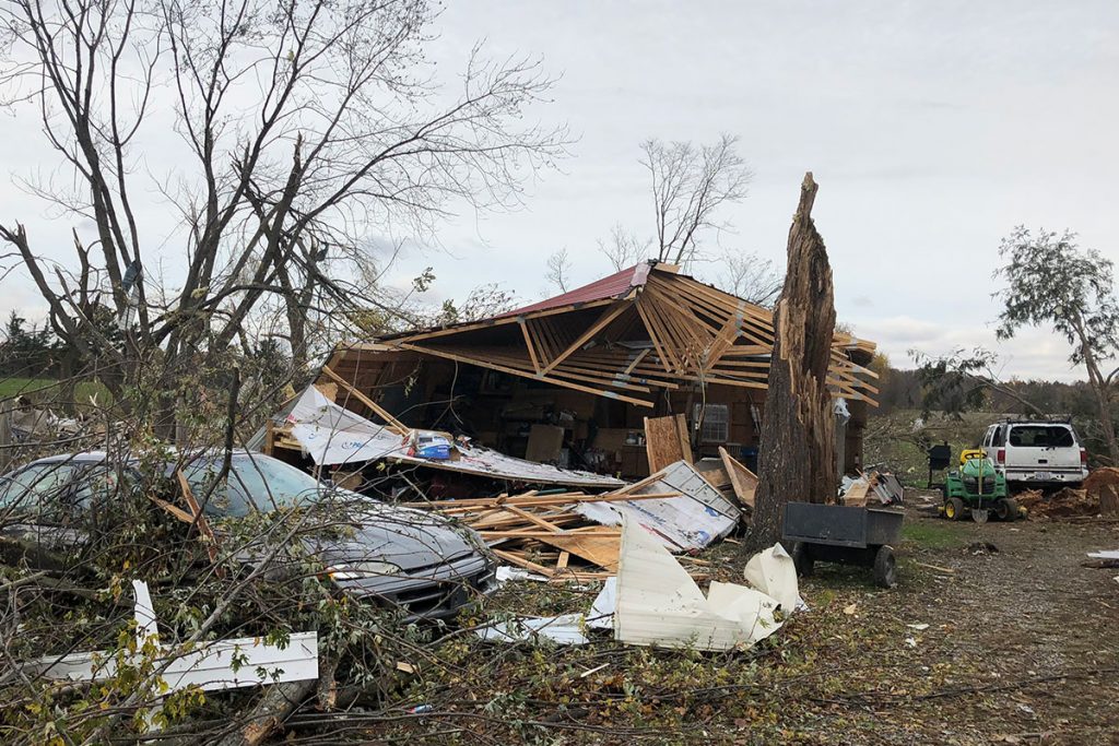 Storm-damaged garage in northeast Ohio